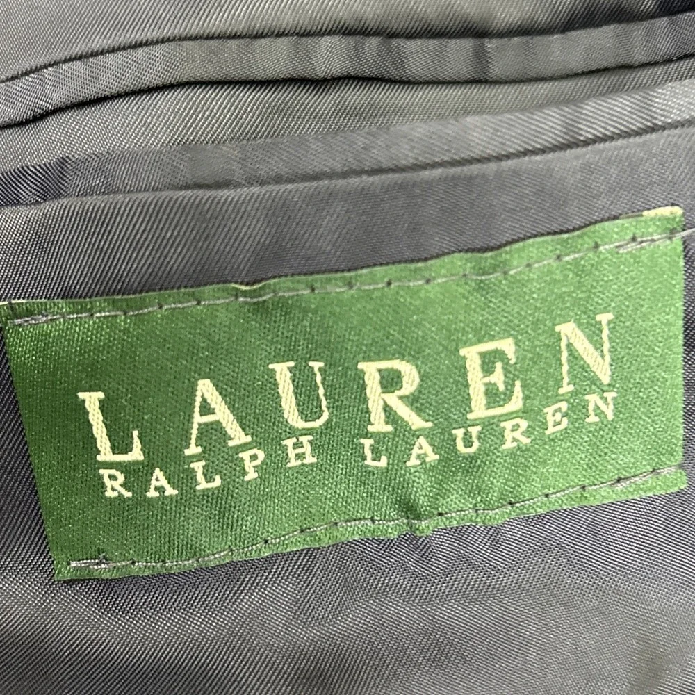 LAUREN Ralph Lauren Black Pinstripe 100% Wool 3 Button Summer Suit Jacket Sz 44L